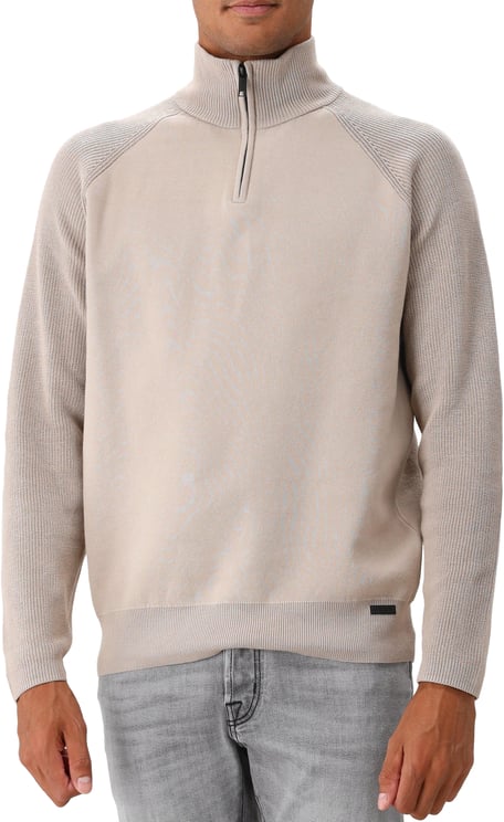 Genti Genti Gebreide Trui Beige/Bruin Turtle Zip