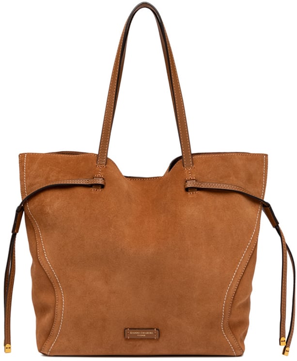 Gianni Chiarini Violette Rich Brown Suede Stitched Tote