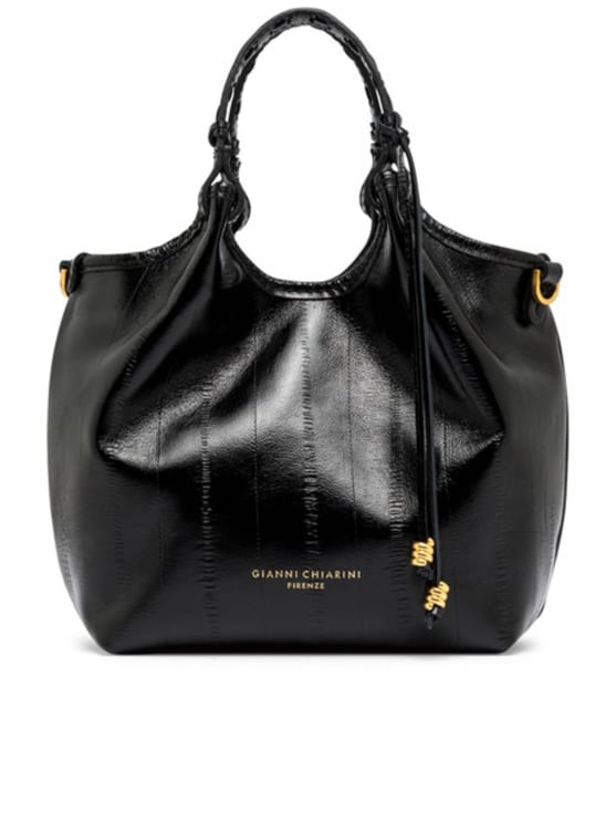 Gianni Chiarini Glossy Black Handbag with Textured Pattern