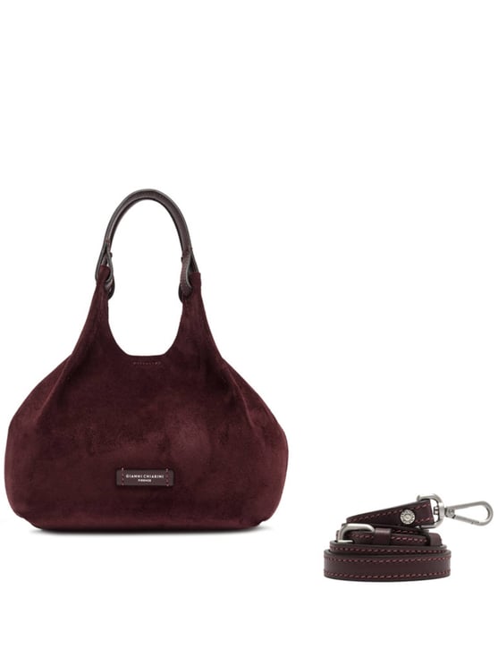 Gianni Chiarini Suede Handbag with Rounded Slouchy Silhouette in Rich Burgundy