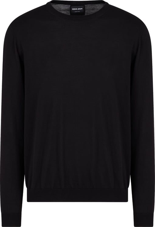 Giorgio Armani Minimalist Black Fitted Crew Neck Sweater