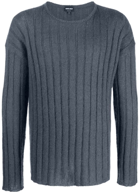 Giorgio Armani Black Ribbed Knit Wool Blend Sweater