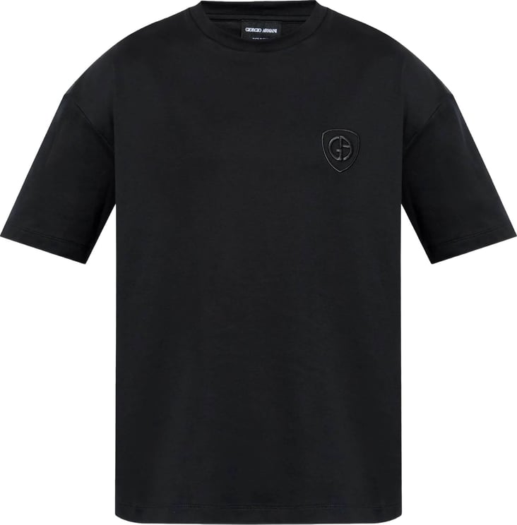 Giorgio Armani Black Relaxed Fit Embroidered Logo T-Shirt