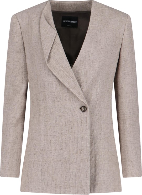 Giorgio Armani Single-Breasted Cut-Out Blazer – Taupe
