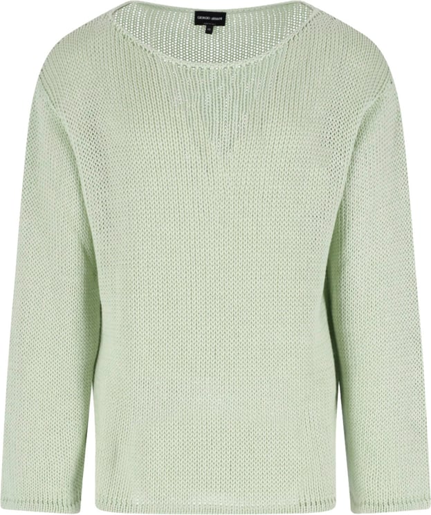Giorgio Armani Green Round Neck Linen Blend Sweater