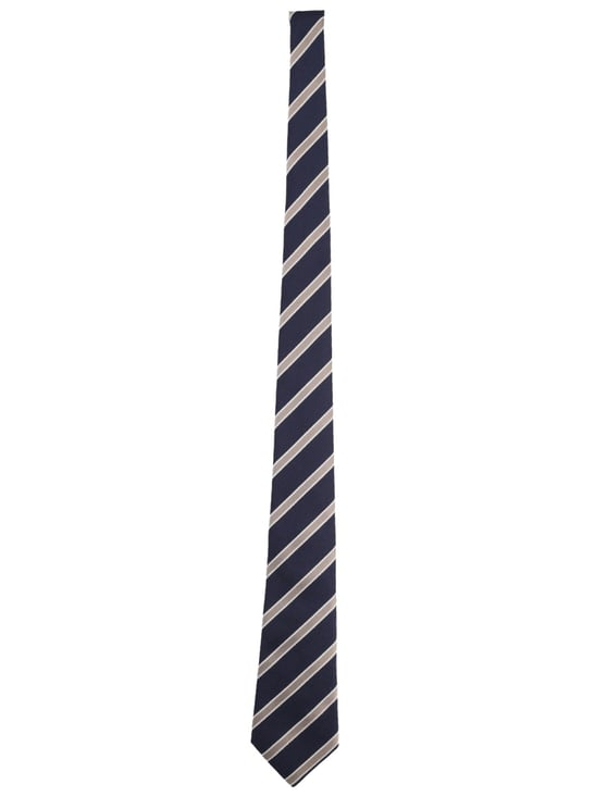 Giorgio Armani Navy Blue Diagonal Stripe Pattern Silk Tie