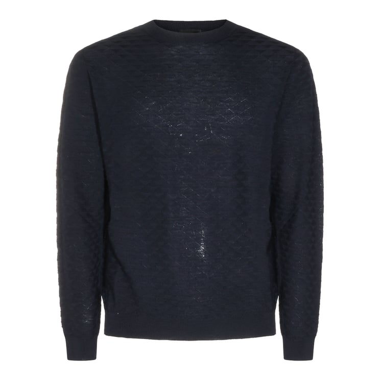 Giorgio Armani Textured Knit Sweater With Crew Neckline And Ribbed Finishes