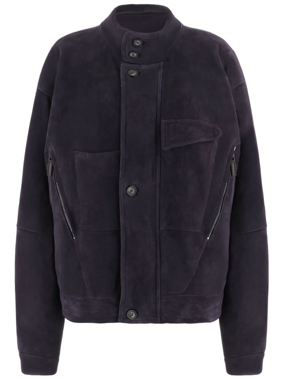 Giorgio Armani Purple Oversized High Collar Suede Jacket