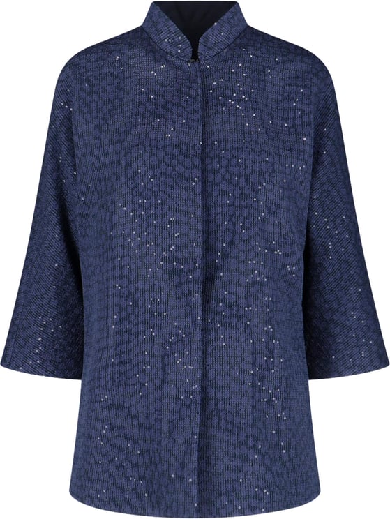 Giorgio Armani Navy Single-Breasted Sequin Mandarin Jacket