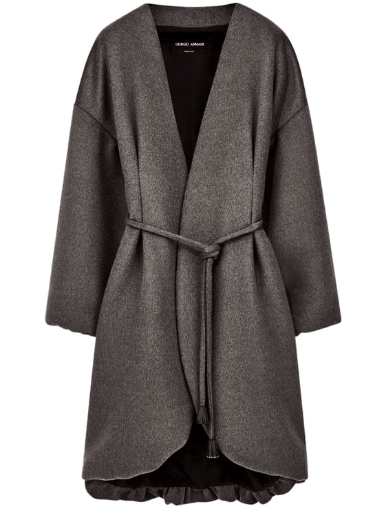Giorgio Armani Gray Oversized Belted Wool Coat