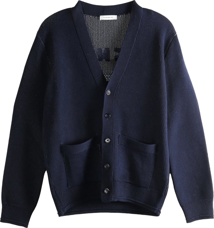 Givenchy Deep V-Neck Embossed Ribbed Cotton Cardigan
