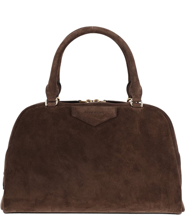 Givenchy Brown Structured Suede Gold Zipper Handbag