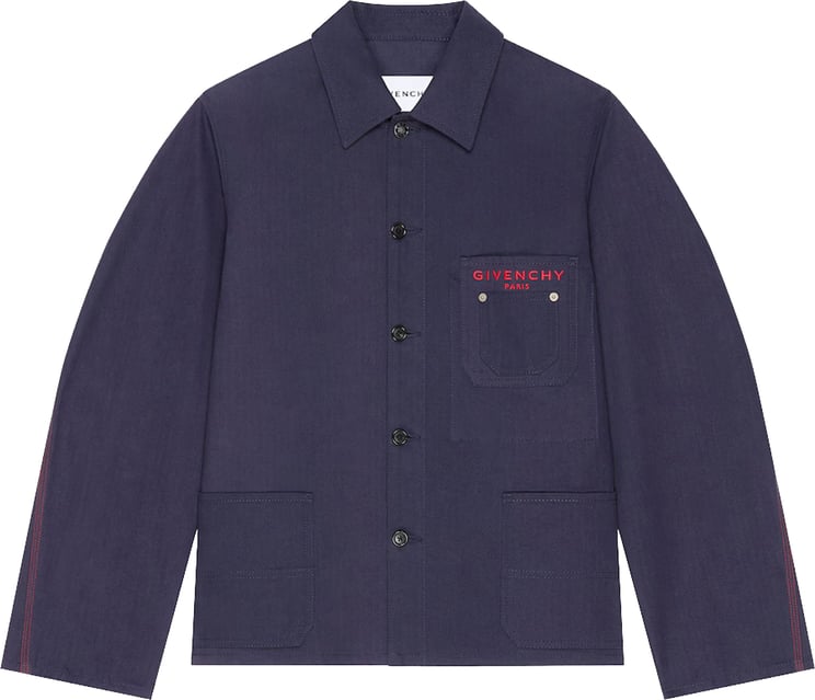 Givenchy Patch Pockets Boxy Blue Cotton Jacket
