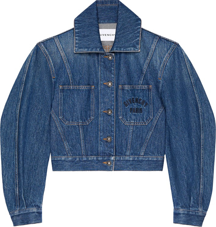 Givenchy Cropped Blue Denim Puffed Sleeve Jacket