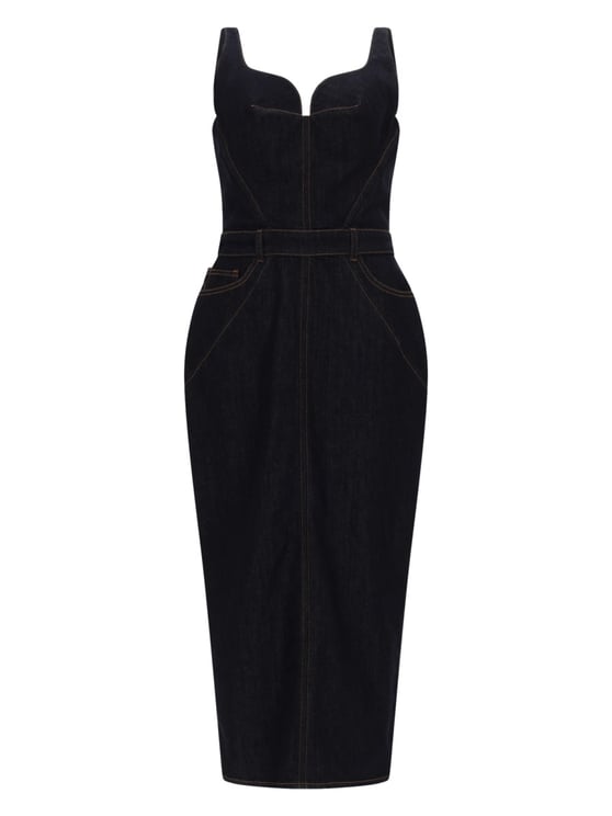 Givenchy Raw Denim Sweetheart Neckline Midi Dress