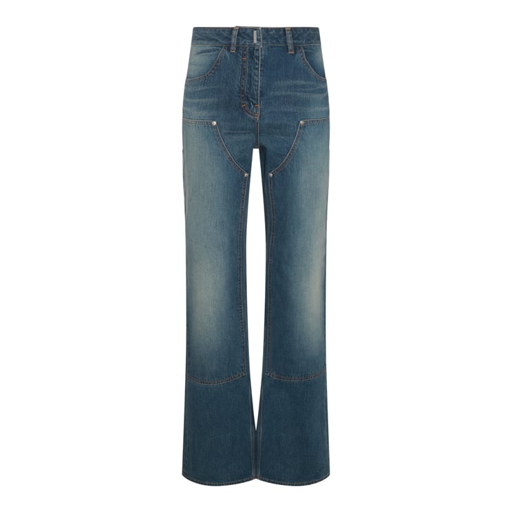 Givenchy Wide-Leg Blue Denim Jeans with Silver Hardware Accents