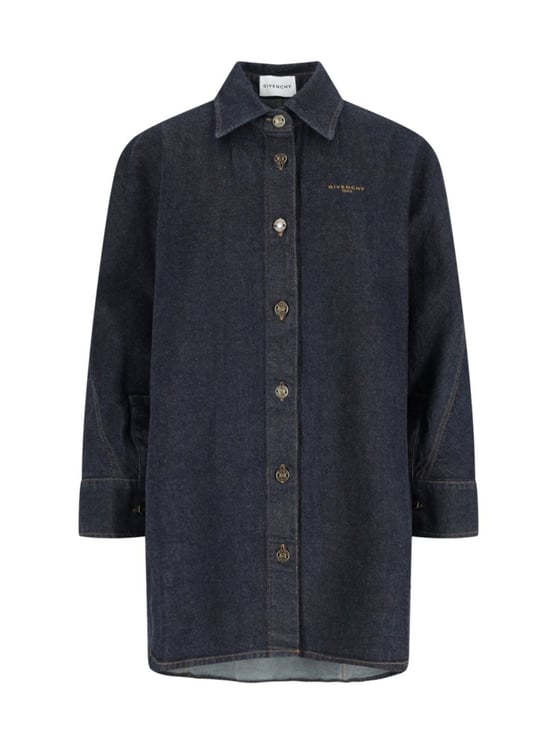 Givenchy Logo Denim Shirt, Blue, Classic Collar, Button Closure