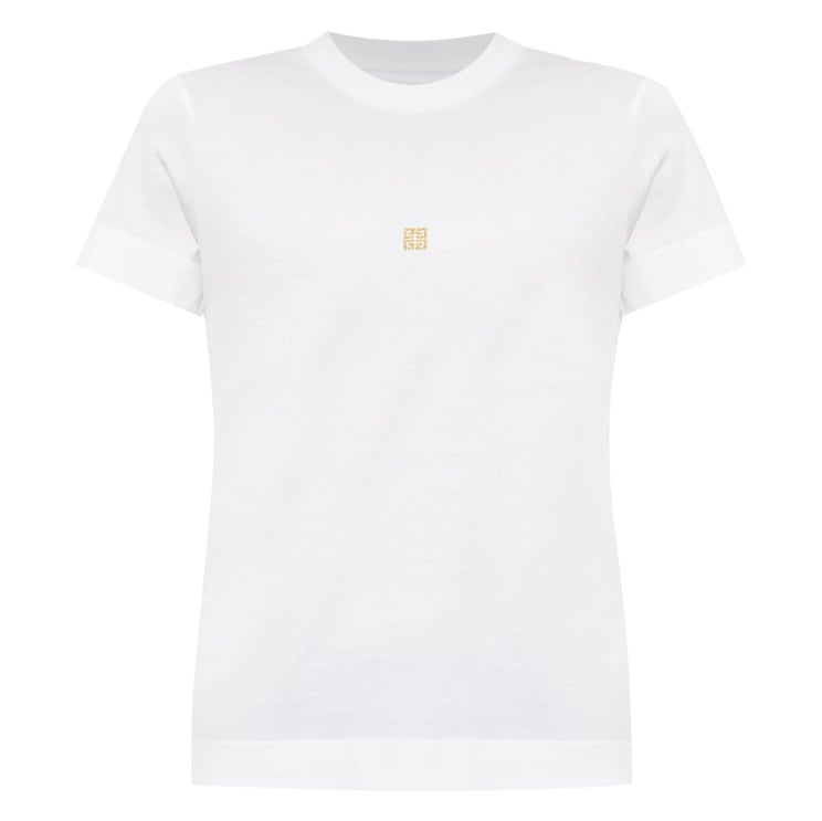 Givenchy Fitted White T-Shirt with Gold Emblem and Minimalist Design