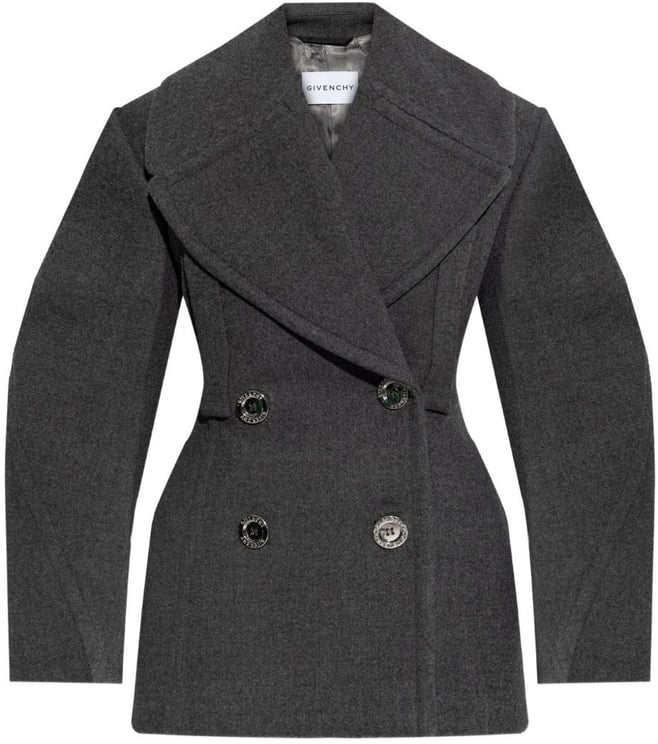 Givenchy Short Grey Coat with Exaggerated Puffed Sleeves