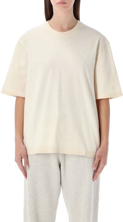 Golden Goose Tshirt Crystal Star Back Artic Wolf Beige