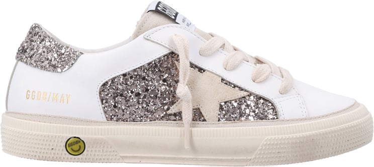 Golden Goose May Leather And Glitter Optic White/Cinder