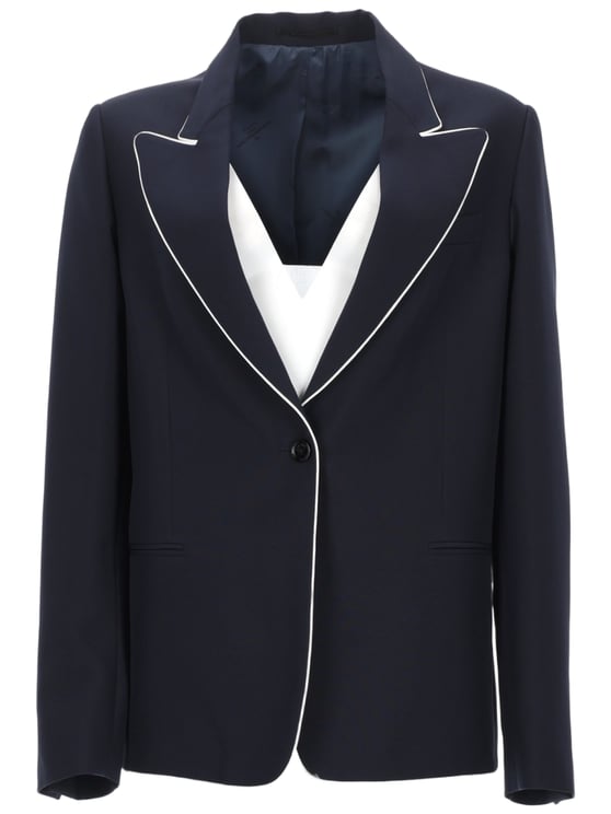 Golden Goose Tailored Navy Blazer with Contrasting White Piping