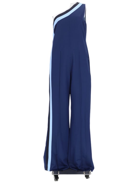 Golden Goose One-Shoulder Wide-Leg Jumpsuit with Contrasting Stripes