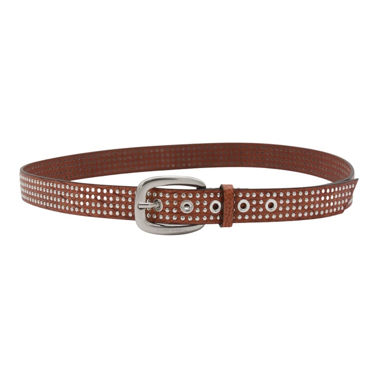 Golden Goose Brown Leather Belt with Silver Studs