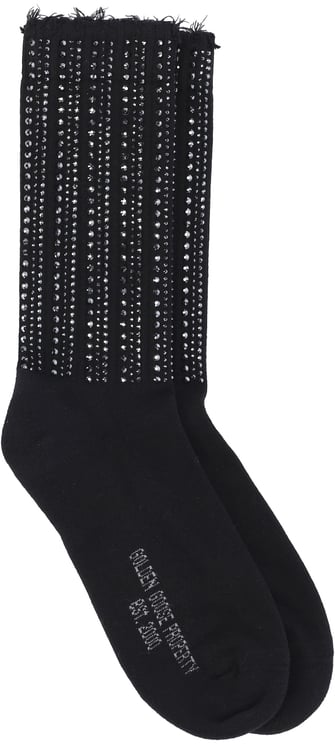 Golden Goose Black Frayed Crystal Cotton Blend Socks
