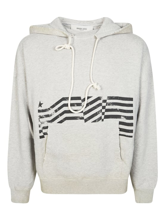 Golden Goose Light Grey Distressed Flag Hoodie
