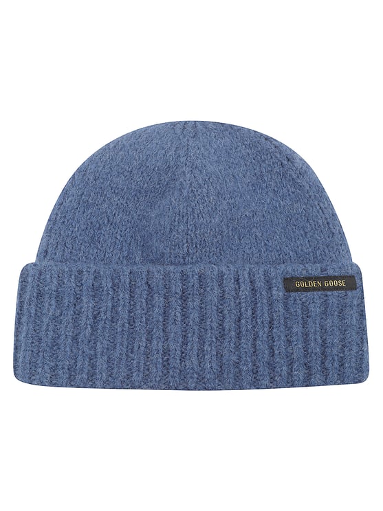 Golden Goose Blue Alpaca Wool Logo Beanie