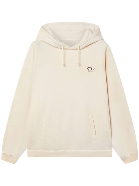 Golden Goose Cream Relaxed-Fit Hoodie with Drawstring and Ribbed Details