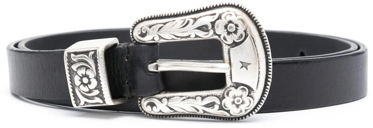 Golden Goose New Ornate Silver Buckle Leather Belt