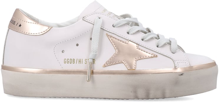 Golden Goose Hi Star Laminated White Taupe Gold