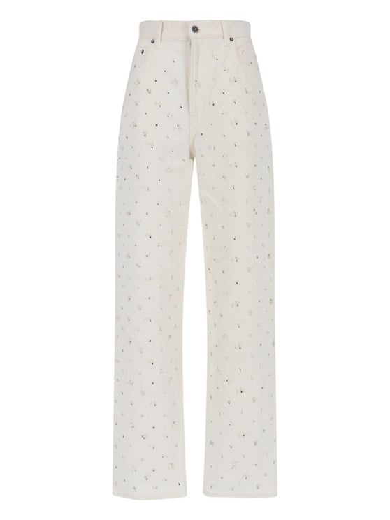 Golden Goose High-Waisted White Denim Jeans with Crystal Embellishments