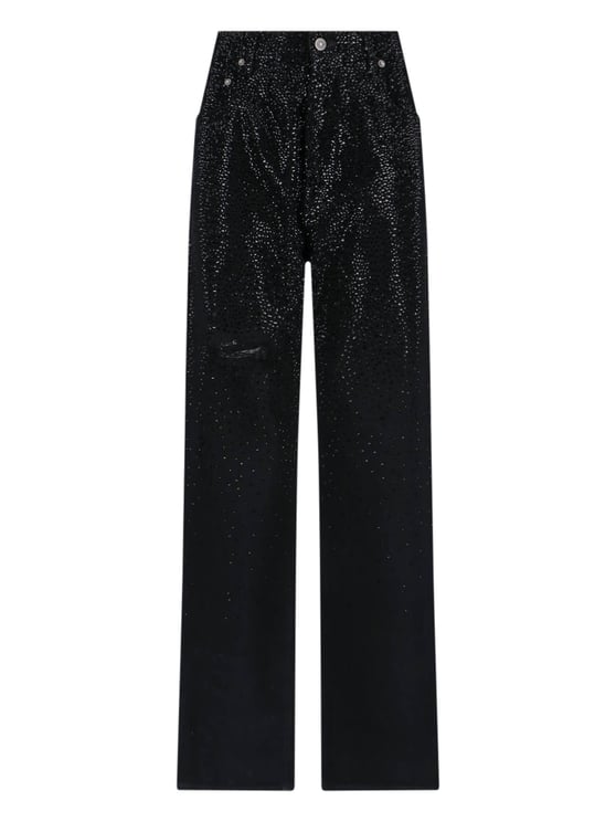 Golden Goose Black Distressed Rhinestone Straight Jeans
