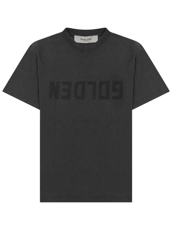 Golden Goose Distressed Logo Cotton Crew Neck T-Shirt
