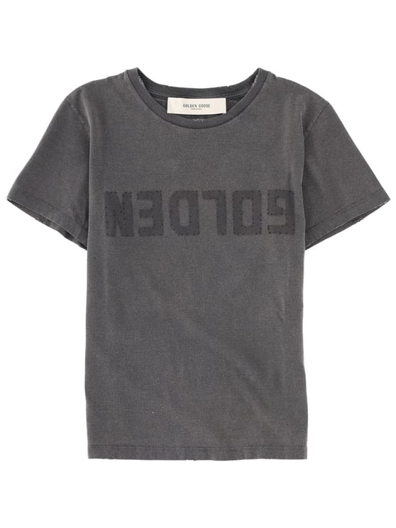 Golden Goose Faded Black Tonal Logo Cotton T-Shirt