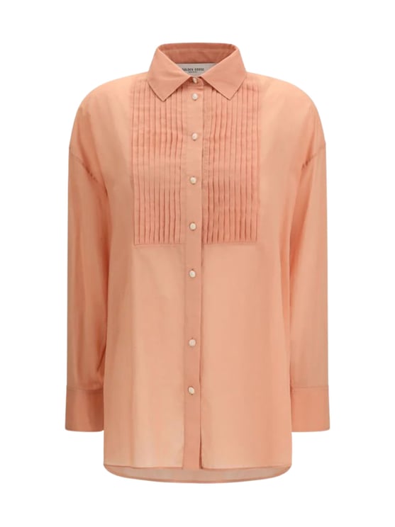 Golden Goose Pink Semi-Sheer Pleated Cotton Shirt