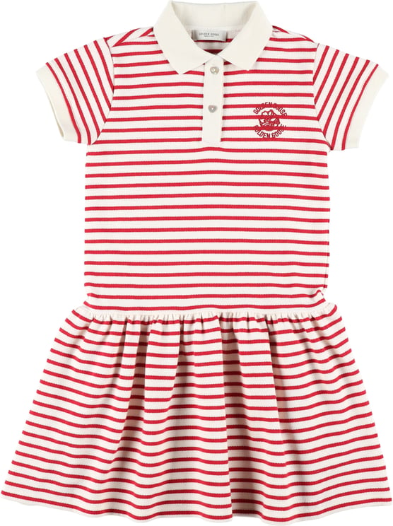 Golden Goose Polo Dress Stripes Artic Wolf/Red
