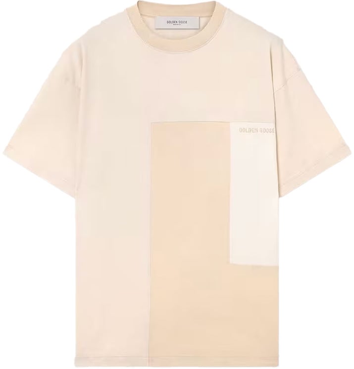 Golden Goose t shirt golden goose patchwork coton blanc beige