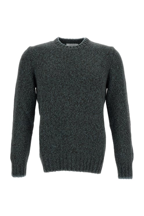 Gran Sasso Green Herringbone Wool Crewneck Sweater
