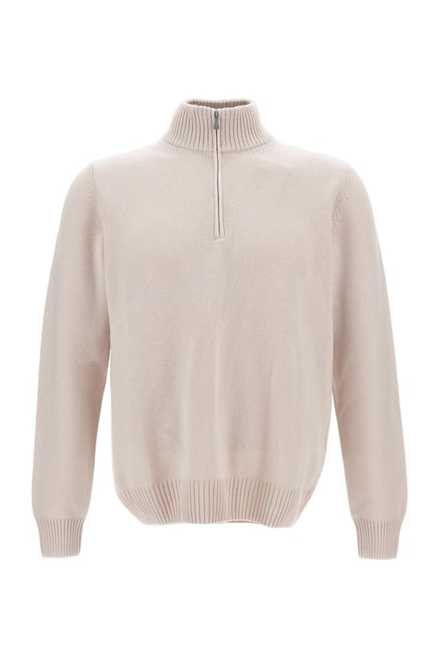 Gran Sasso White Zip Wool-Blend Sweater