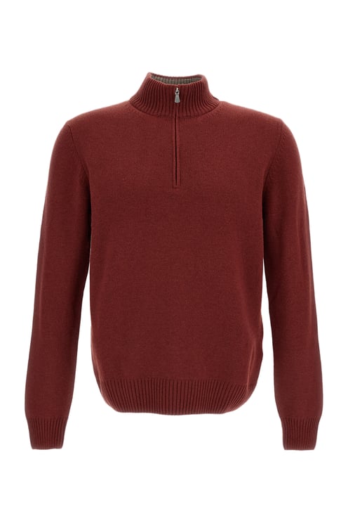 Gran Sasso Red High-Neck Wool-Blend Zip Sweater