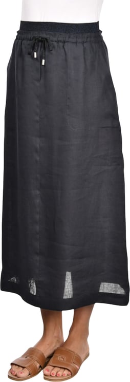 Gran Sasso Black Gonna Elastic Waist Linen Skirt