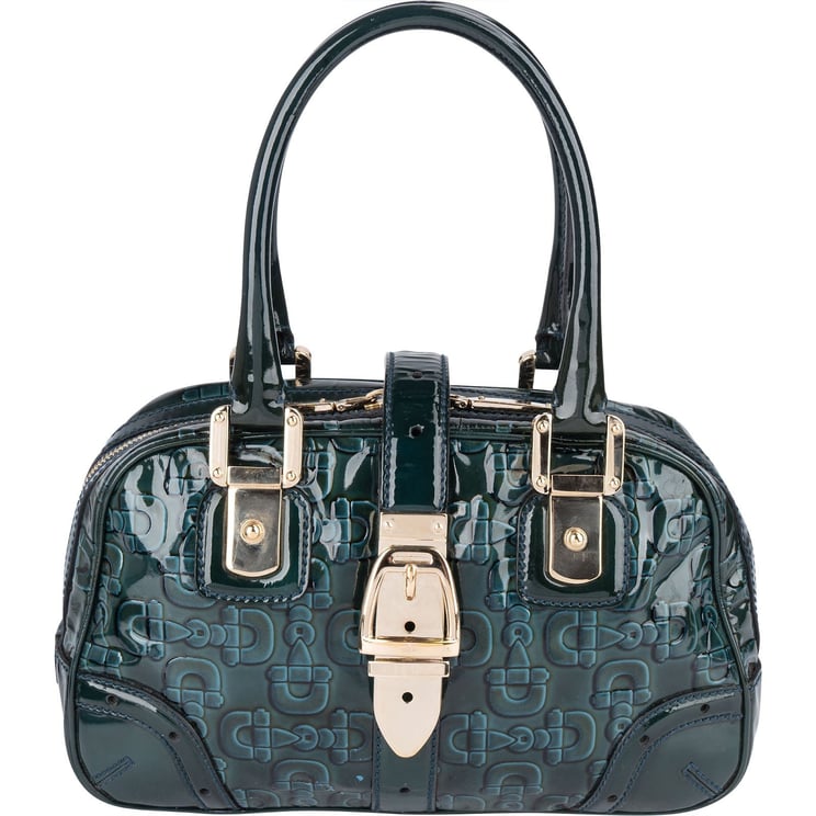 Gucci Gucci Monogram Patent Leather Horsebit Boston Handbag