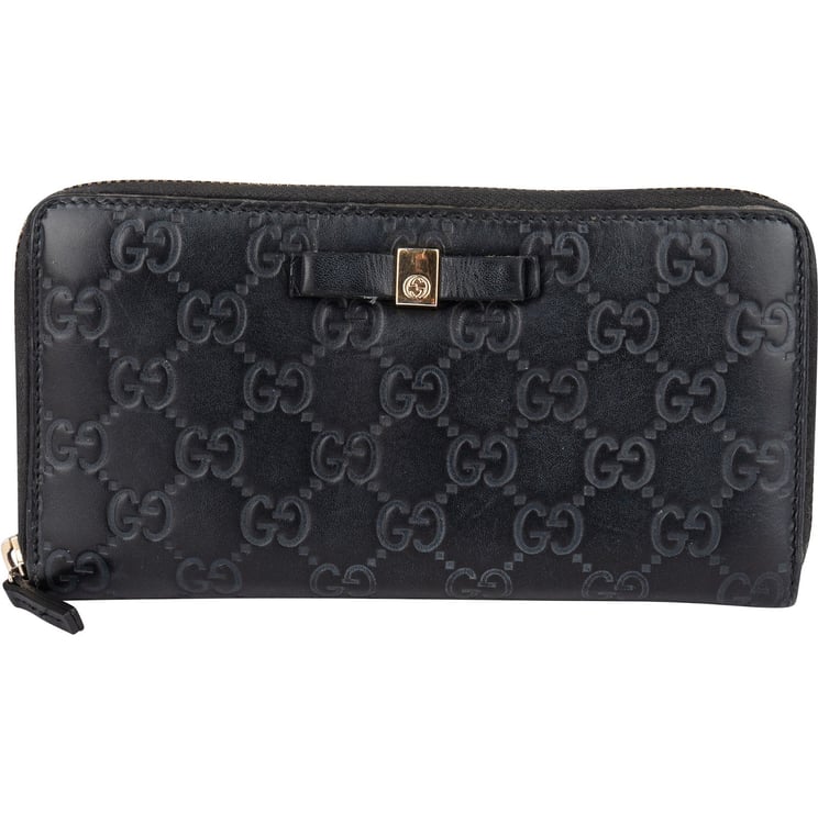 Gucci Gucci Guccissima Leather Bow Zip Around Wallet