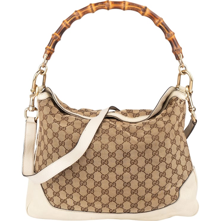 Gucci Gucci Monogram GG Canvas Bamboo Hobo Shoulder Bag