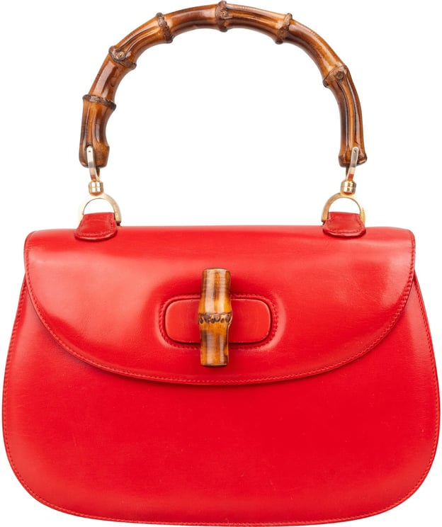 Gucci Gucci Red Leather Bamboo Top Handle Handbag