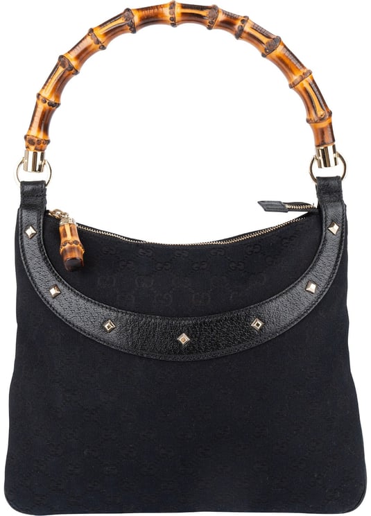 Gucci Gucci Monogram GG Studded Bamboo Hobo Handbag